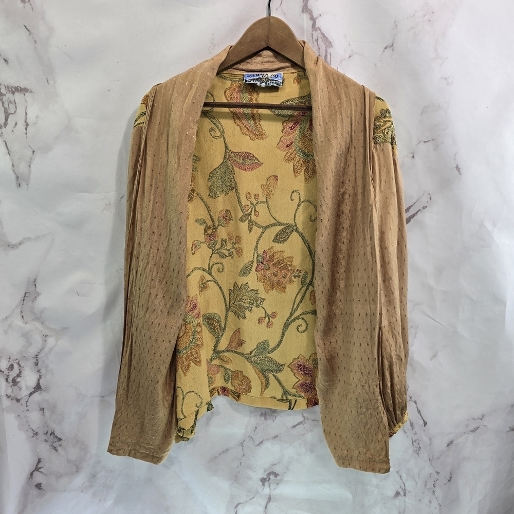 Tienda Ho Cardigan Womens Large Yellow Brown Floral Topper Wrap Vintage